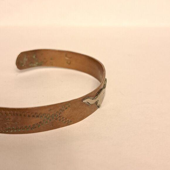 Vintage Navajo Solid Copper with Sterling Silver Cuff Bracelet Marked DP Rodeo - Picture 4 of 8